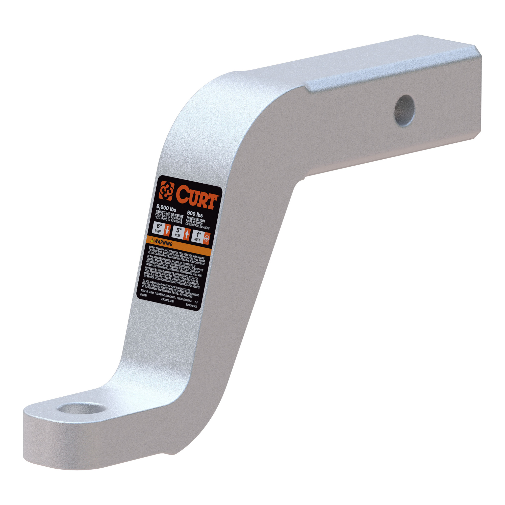Curt Manufacturing, Aluminum Ball Mount (2in. Shank, 6in. Drop, 8-1/2in. Long), Gross Towing Weight 8000 lb, Model# 45362